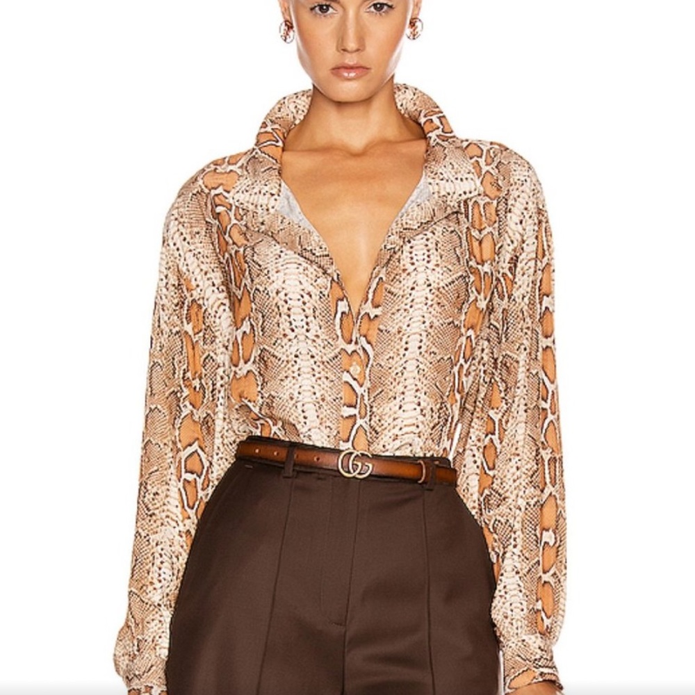 Smythe Snake Print Silk Blouse in Tan and Brown